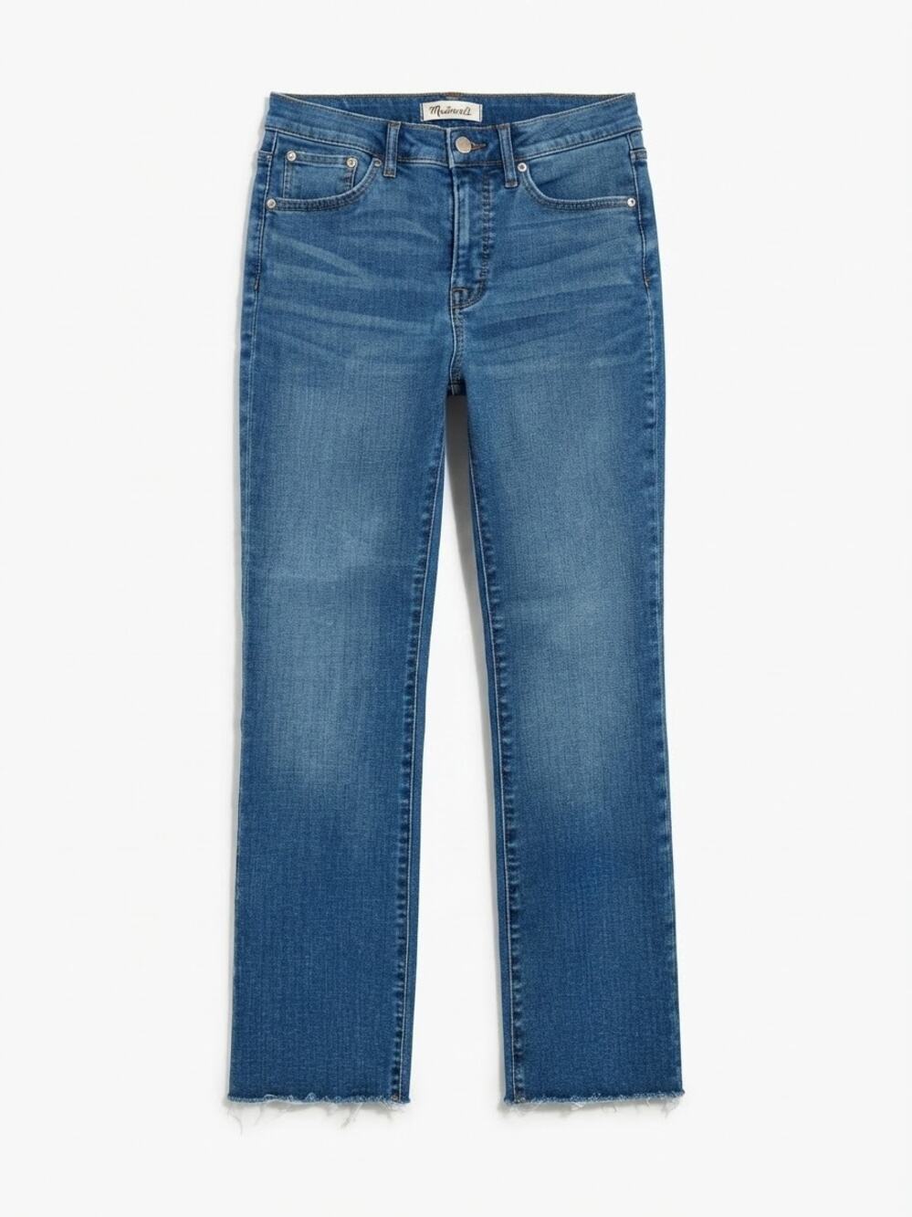 Madewell Cali Demi-Boot Jeans Womens 27 Blue Denim Raw Hem Crop Flare Preppy
